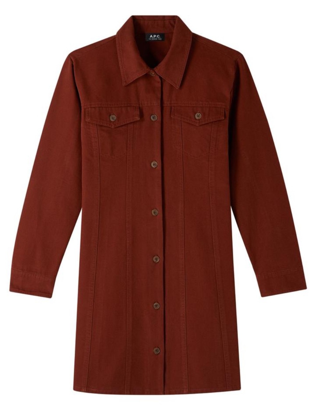 A.P.C. Women's Rust Red Long Button-Front Jean Jacket Dress